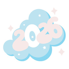 Soft pastel clouds with sparkling stars and the year vector