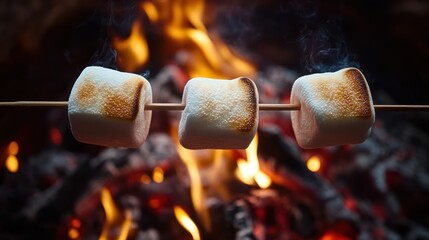 Toasted marshmallows on a stick over a fire
