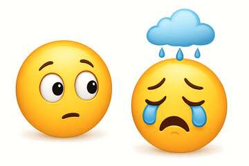 Fototapeta premium A thoughtful illustration featuring two emojis, one looking concerned and the other crying under a rain cloud, symbolizing comfort and the need to Cheer Up the Lonely Day