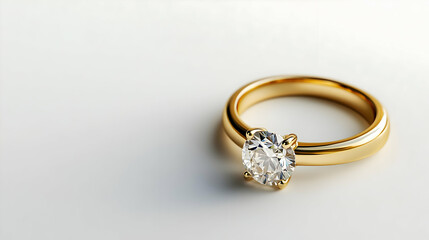 A single gold ring arranged off-center on a white background, leaving blank area on the right side for text or branding elements.