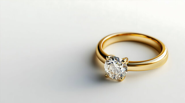 A single gold ring arranged off-center on a white background, leaving blank area on the right side for text or branding elements.