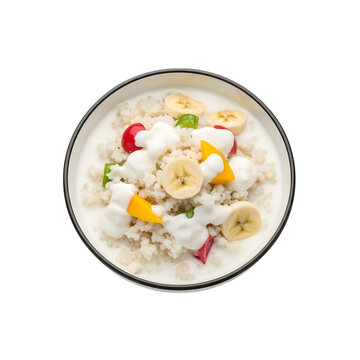A Cooling Bowl of Bangladeshi Doi Chira a No-Cook Meal of Yogurt and Flattened Rice on isolated transparent background