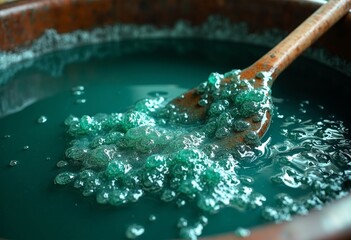 Green liquid stirring art scene