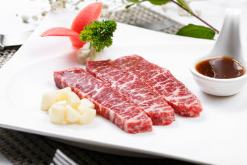 Australian marbled steak on a placemat