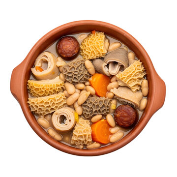 A Pot of Tripas &agrave; Moda do Porto a Traditional Portuguese Tripe and White Bean Stew on isolated transparent background
