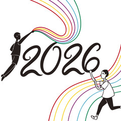 People creating colorful wave motion with year twenty six vector