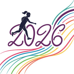 Runner silhouette with colorful swooshes and year running sport