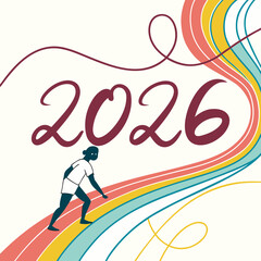 Runner with colorful waves and year 2026 motion