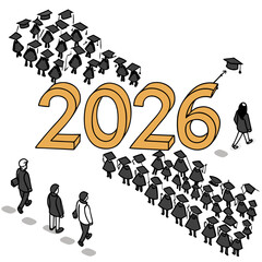 Graduation ceremony crowd with year twenty six caps gowns