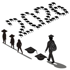 Graduation caps forming a path for students education ceremony