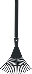 Leaf rake icon silhouette. Lawn rake.  Garden tool for autumn leaves. Cartoon vector illustration