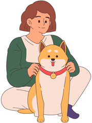 Woman putting Dog Collar