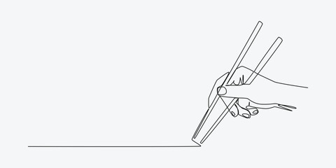 Continuous one line drawing of hand holding chopsticks. Editable line. Vector illustration.