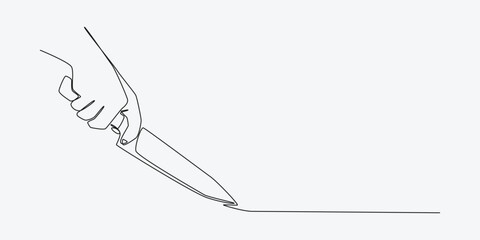 Continuous one line drawing of hand holding knife. Editable line. Vector illustration.