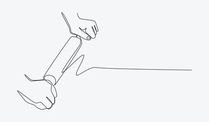 Continuous one line drawing of hand holding rolling pin. Editable line. Vector illustration.