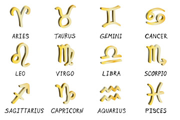 3d zodiac signs Esoteric symbol set Astrology clipart Elements for design