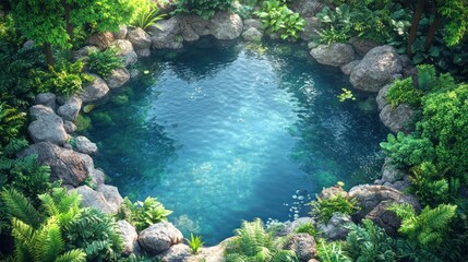Tranquil pool in lush garden
