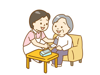 訪問医療　高齢者宅へ訪問診療する看護師