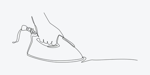 Continuous one line drawing of hand ironing clothes. Editable line. Vector illustration.