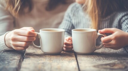 Two women sharing hot drinks