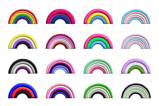 Set of colorful 3d LGBTQ+ pride flag rainbows Gender equality and sexual identity pride flags collection LGBTQIA community pride month