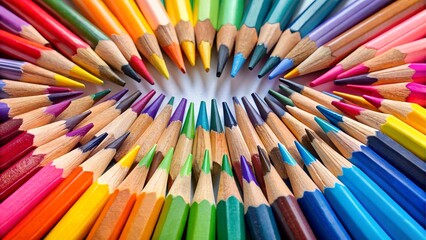 Fototapeta premium A vibrant collection of colored pencils arranged in a heart shape, showcasing a rainbow of colors