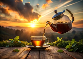 Enjoying a Warm Cup of Tea at Sunrise Serene Morning Vistas  new 2025 trendy