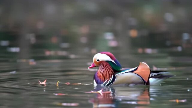 Mandarin duck swimming on still water