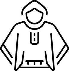 A linear style icon showing a rain poncho 