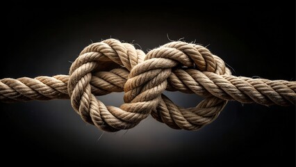 Fototapeta premium A closeup shot of a sturdy, intricately tied rope knot against a dark background