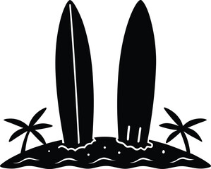 Vector illustration of a surfer and surfboard design pattern set for beach summer sport