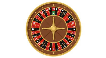 Classic Roulette Wheel Gambling Game with Green Ball on White Background