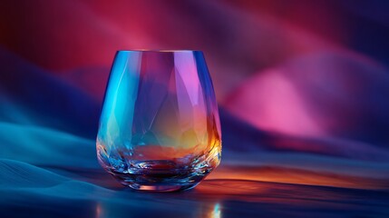 Unique crystal glass featuring a vibrant gradient from cyan to magenta to yellow with faceted