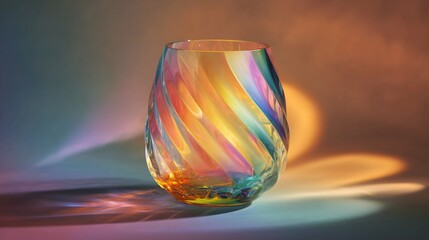 A modern crystal glass vase refracts a vivid array of neon CMYK colors, creating a dynamic gradient