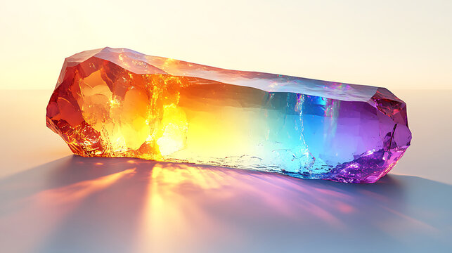 Rainbow crystal gemstone with light refraction and facets abstract mineral formation close up