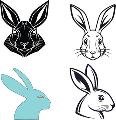 Obraz premium Stylized black and white illustration of a detailed rabbit face set on white background.