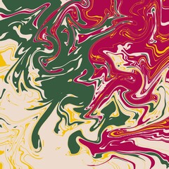 Vibrant Marble Swirl Liquid Fluid Abstract Hand Painted Illustration Background in Red Green Yellow
