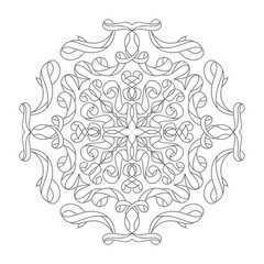 Black and White Outline Mandala Illustration for Coloring Book Page