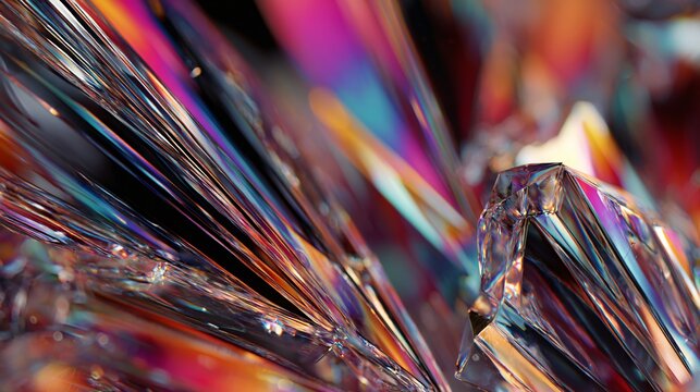 Abstract crystal glass sculpture featuring a vibrant gradient of neon CMYK colors in dynamic
