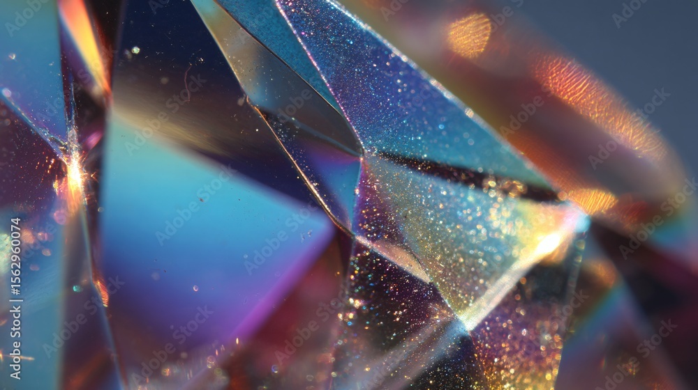 Poster a captivating macro shot showcases dynamic gradients of neon cmyk colors on crystal facets and
