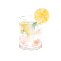 Iced strawberry basil lemon drink illustration in watercolor style