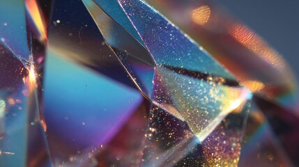 A captivating macro shot showcases dynamic gradients of neon CMYK colors on crystal facets and