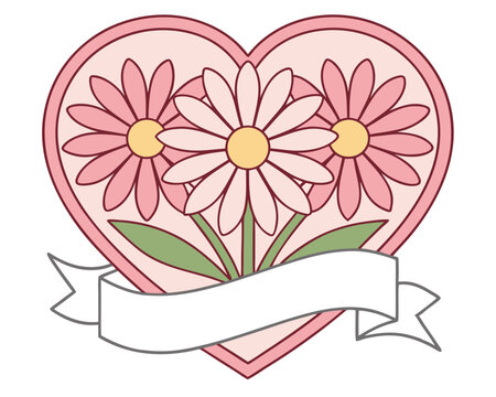Charming floral heart design featuring daisy flowers and a customizable white banner.