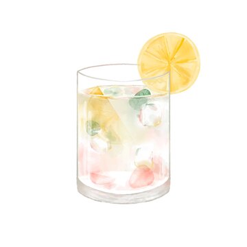Iced strawberry basil lemon drink illustration in watercolor style