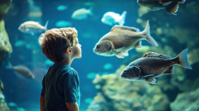 Boy observing fishes in an aquarium