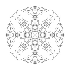 Black and White Outline Mandala Illustration for Coloring Book Page