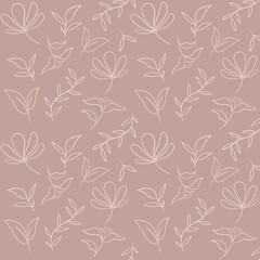Muted Minimalist Outline Floral Pattern, Two Toned Monochrome