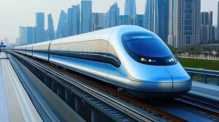 Modern train in urban city
