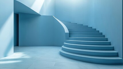 Obraz premium Blue curved staircase, bathed in sunlight