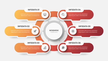 Business Central Circle, Infographic Presentation with Gradient Color, Circle Label, 6 Options and Icon